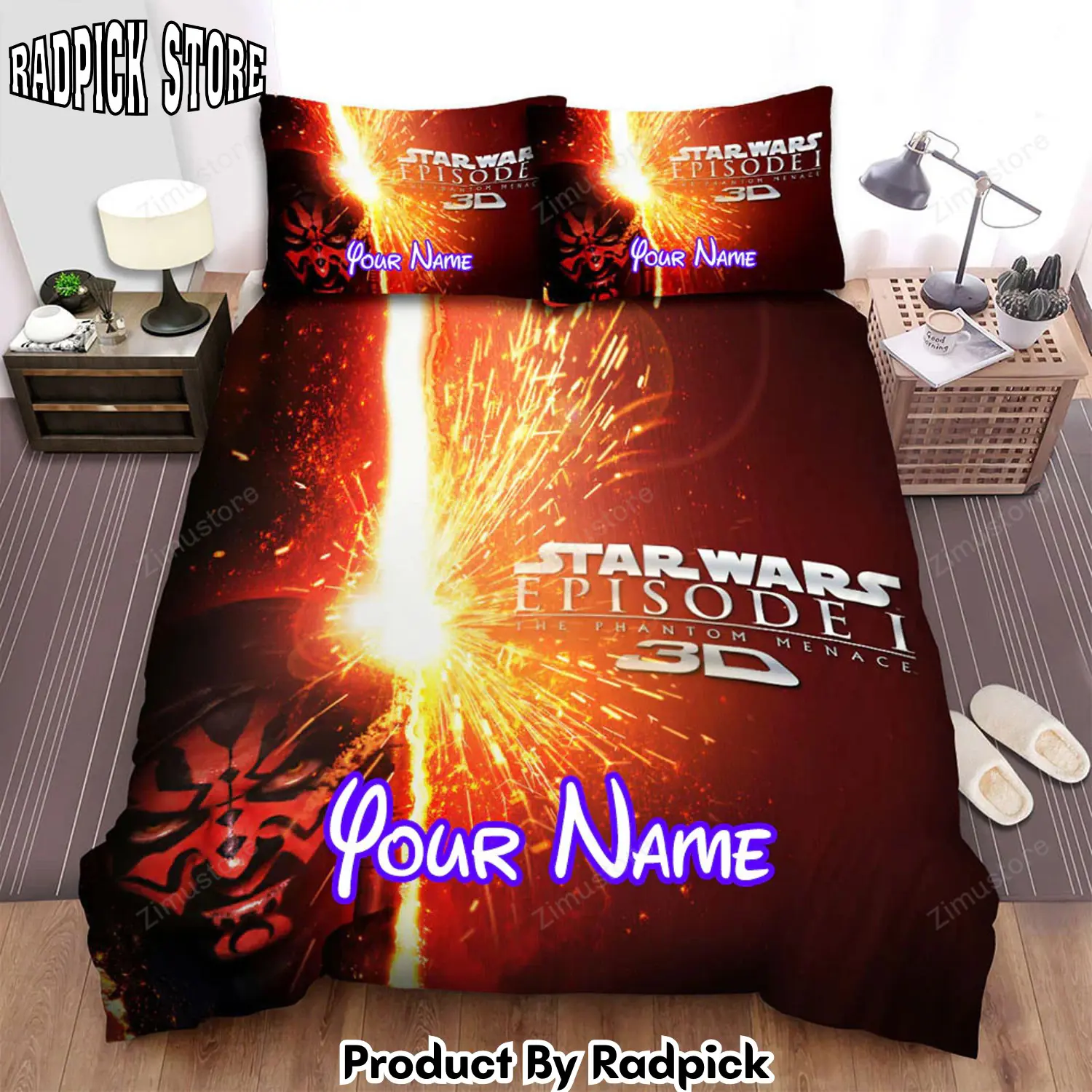 Radpick star wars episode i the phantom menace 3d the demon with light movie poster bed sheets spread comforter duvet cover personalized name bedding sets rp3272006